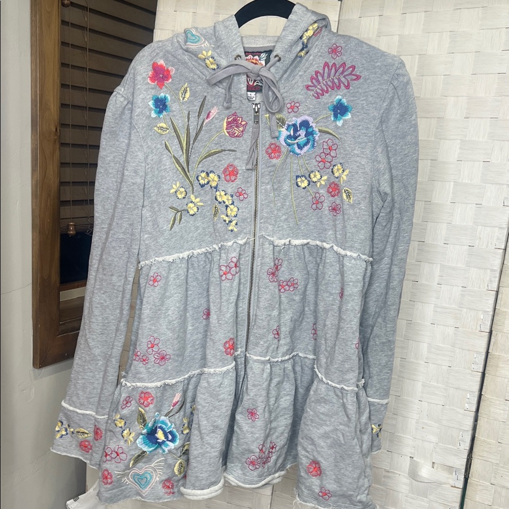 Johnny Was Embroidered Zip hoodie jacket - Boho Floral -Size L